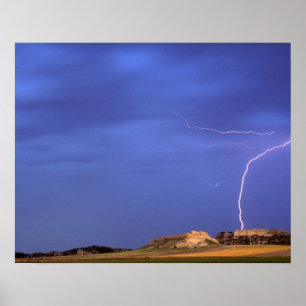 Lightning strikes buttes near Scottsbluff Poster