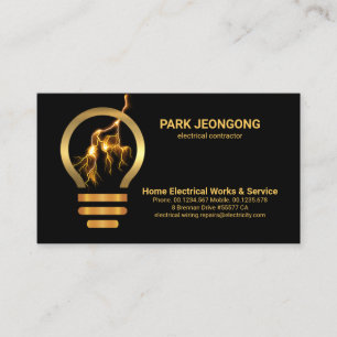 Lightning Strikes Gold Lightbulb Business Card