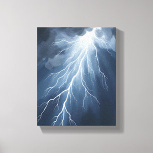 Lightning Strikes Stormy Sky Watercolor Canvas Print