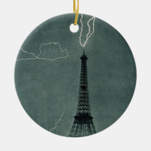 Lightning Striking the Eiffel Tower Ceramic Tree Decoration