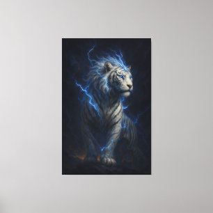 Lightning White Tiger – Electric Storm Fantasy Art Canvas Print