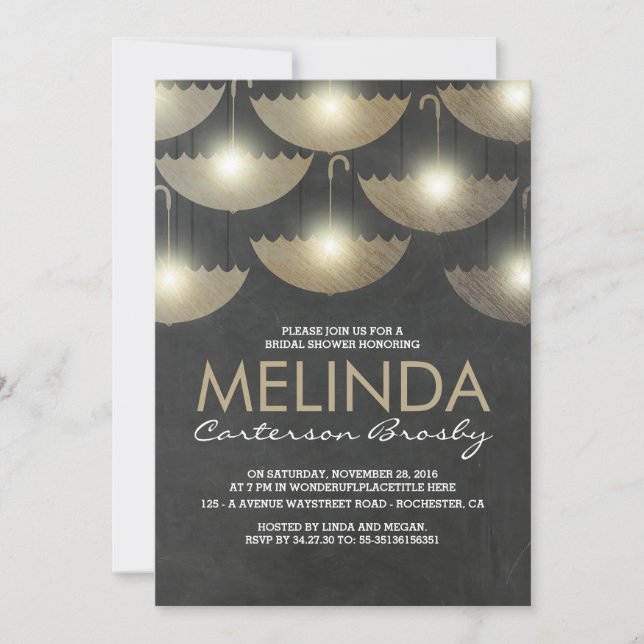 Lights and Umbrellas Chalkboard Bridal Shower Invitation (Front)
