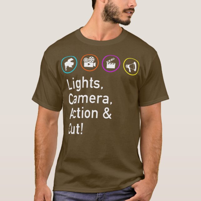 Lights Camera Action  Cut Funny Film TV Crew T-Shirt (Front)