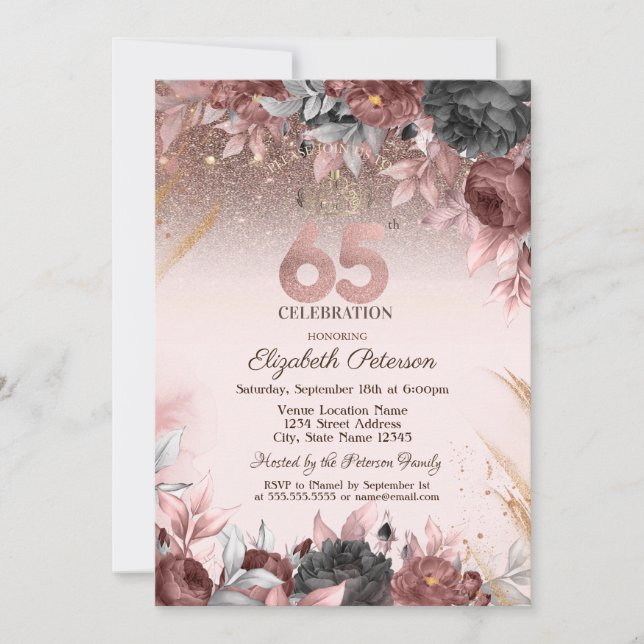 Lights,Chic Flowers Glitter 25th Birthday  Invitation (Front)