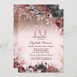  Lights,Chic Flowers Glitter 70th Birthday Invitation