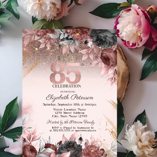 Lights,Chic Flowers Glitter 85th Birthday Invitation