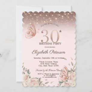 Lights,Flowers Glitter Butterflies 30th Birthday Invitation