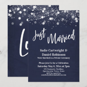 Lights Grunge Just Married Navy Reception-Only Invitation