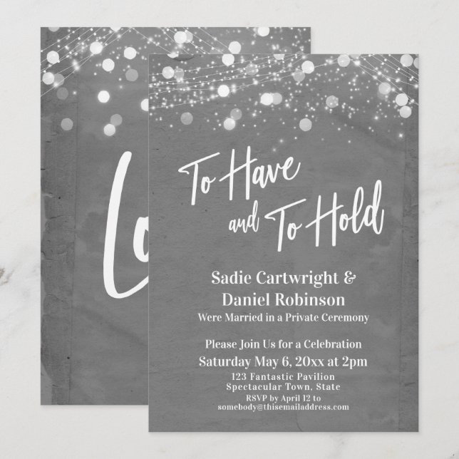 Lights Grunge To Have and To Hold Grey Invitation (Front/Back)