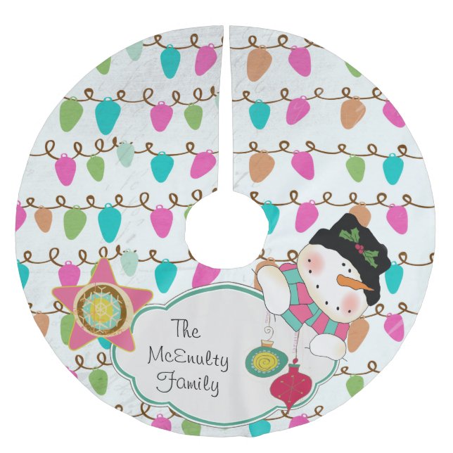 Lights Happy Snowman Custom Holiday Tree Skirt (Front)