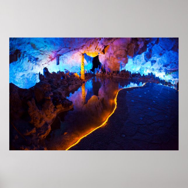 Lights in Reed Flute Cave, China Poster (Front)