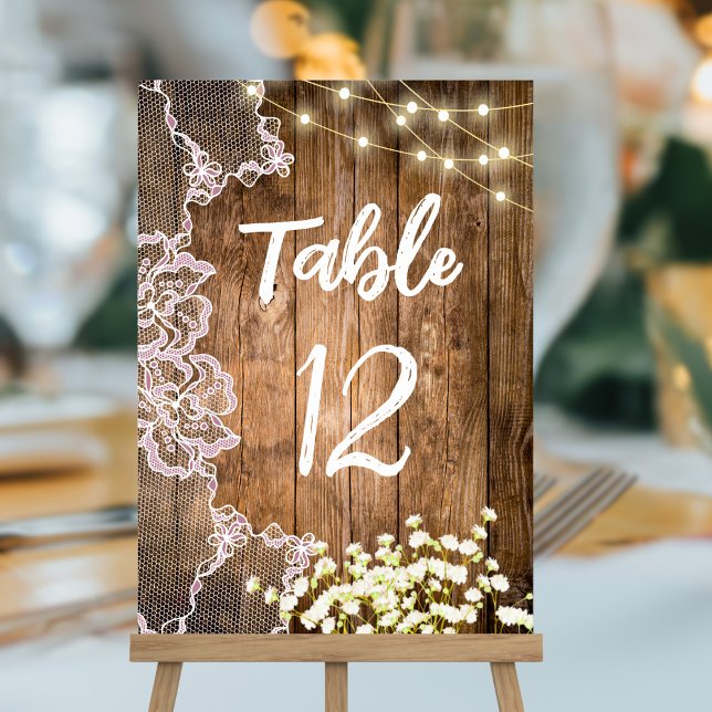 Lights Lace & Baby's Breath Wood Wedding Table Number (Creator Uploaded)