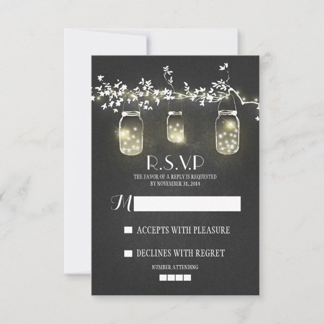 Lights mason jars chalkboard RSVP cards (Front)