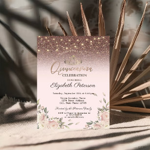  Lights,Pink Flowers Quinceañera Invitation