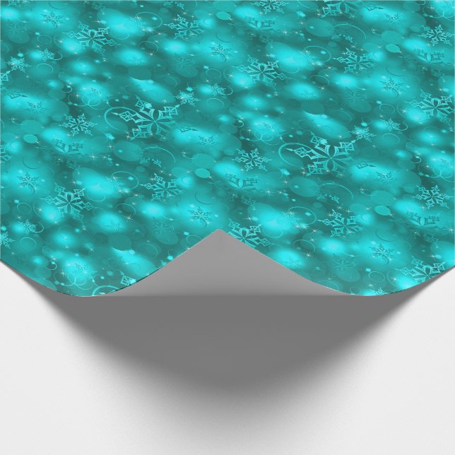 Lights & Snowflakes, Teal - Christmas Wrapping Paper (Corner)