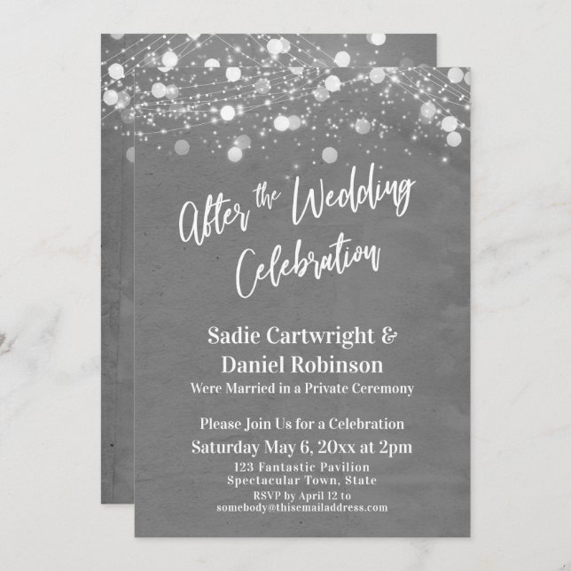 Lights Texture After the Wedding Celebration Grey Invitation (Front/Back)