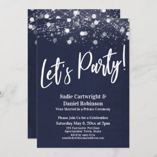 Lights Textured Let's Party Navy Reception Only Invitation