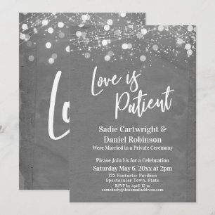 Lights Textured Love is Patient Grey Reception Invitation