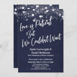 Lights Textured Love is Patient Navy Reception Invitation