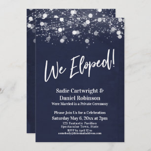 Lights Textured We Eloped Navy Reception-Only Invitation