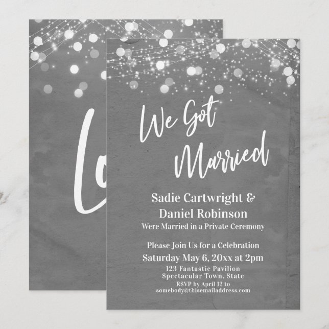 Lights Textured We Got Married Grey Reception Invitation (Front/Back)