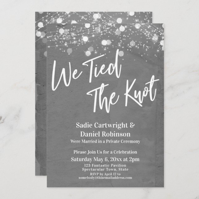 Lights Textured We Tied the Knot Grey Reception  Invitation (Front/Back)