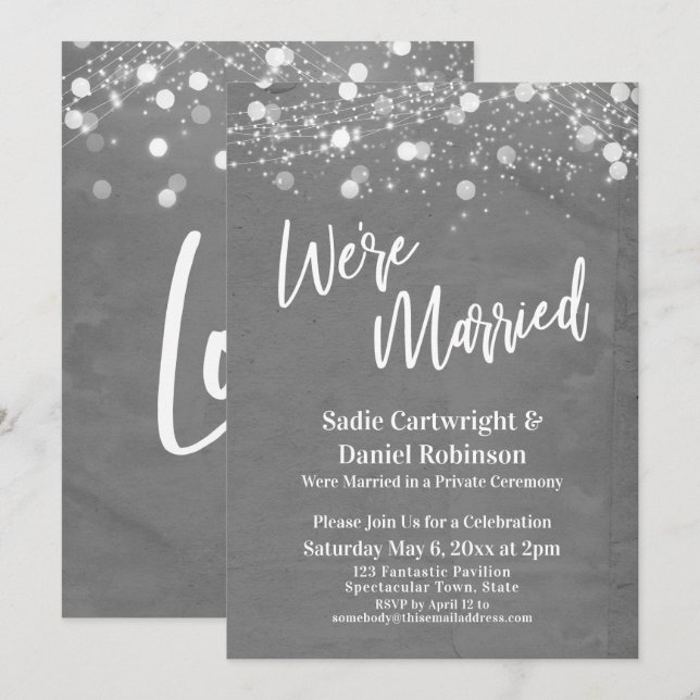 Lights Textured We're Married Grey Reception Invitation (Front/Back)