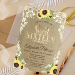 Lights,Tiara,Lace Sunflowers Kraft Sweet 16 Party Invitation<br><div class="desc">Sunflowers,  string lights,  lace and gold tiara on a kraft background.</div>