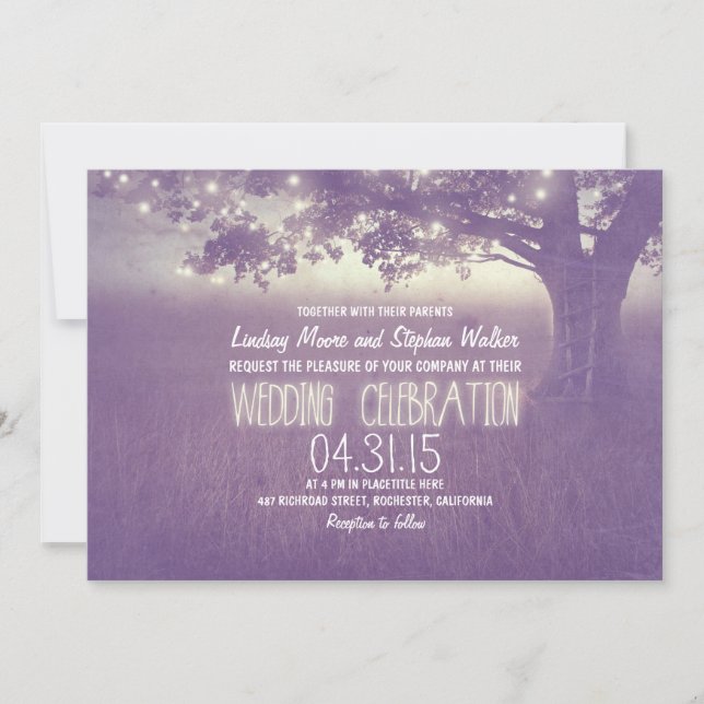lights tree rustic wedding invitation (Front)