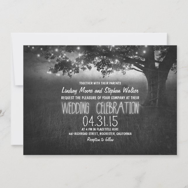 lights tree rustic wedding invitation (Front)
