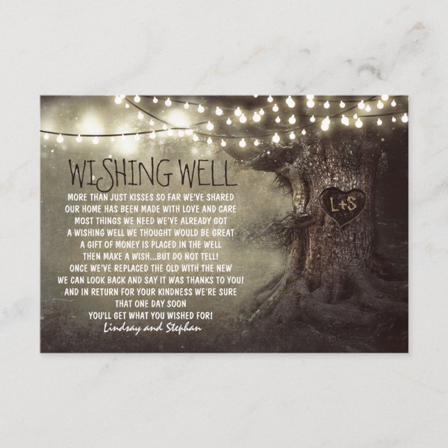 lights tree wedding wishing well rustic cards (Front)
