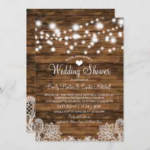Lights Wood & Lace Wedding Shower Invitation