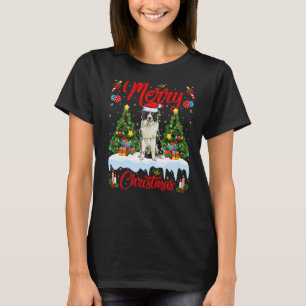 Lights Xmas Tree Santa Australian Shepherd Dog Chr T-Shirt