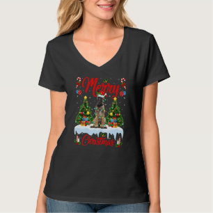 Lights Xmas Tree Santa Belgian Malinois Dog Christ T-Shirt