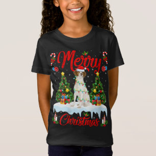 Lights Xmas Tree Santa Brittany Spaniel Dog Christ T-Shirt