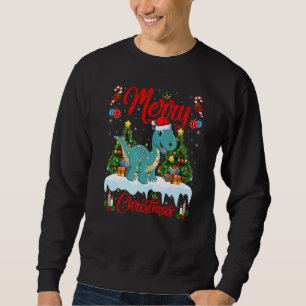Lights Xmas Tree Santa Brontosaurus Dinosaur Chris Sweatshirt