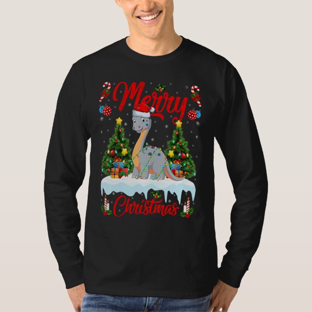 Lights Xmas Tree Santa Diplodocus Dinosaur Christm T-Shirt (Front)