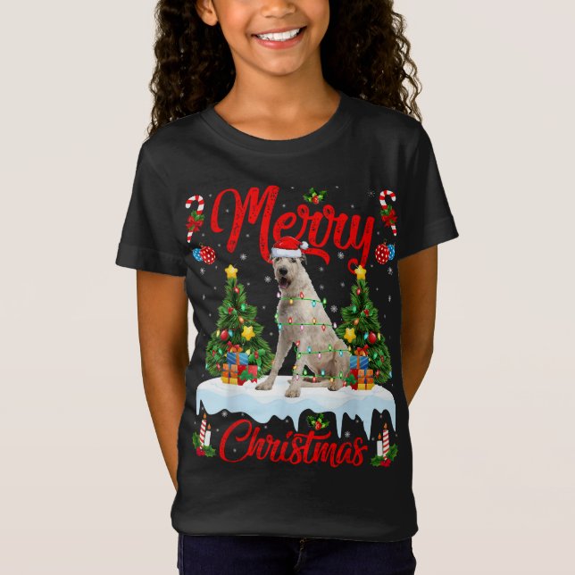 Lights Xmas Tree Santa Irish Wolfhound Dog Christm T-Shirt (Front)