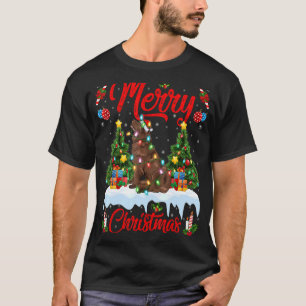Lights Xmas Tree Santa Newfoundland Dog Christmas T-Shirt