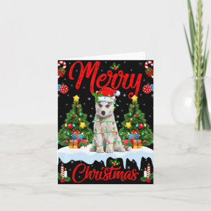 Lights Xmas Tree Santa Siberian Husky Dog Christma Card