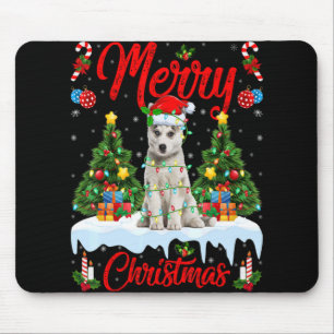 Lights Xmas Tree Santa Siberian Husky Dog Christma Mouse Pad
