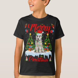 Lights Xmas Tree Santa Siberian Husky Dog Christma T-Shirt
