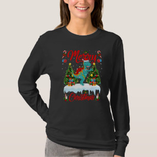Lights Xmas Tree Santa Spinosaurus Dinosaur Christ T-Shirt