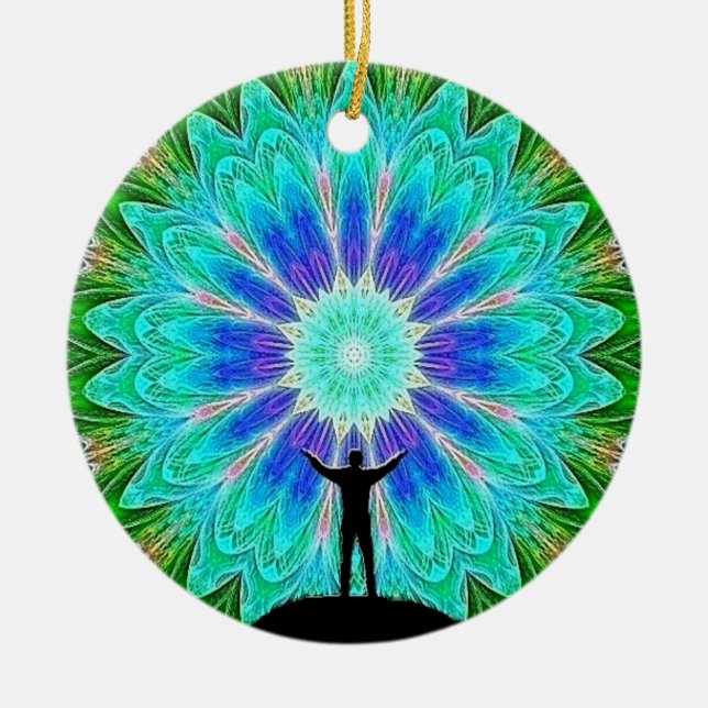 Lightworker Colourful Geometry Mandala Pattern Ceramic Tree Decoration (Front)