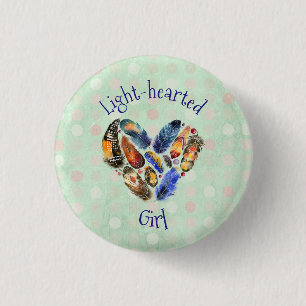 Ligt-Hearted Girl With Feathers In Heart Shape 3 Cm Round Badge