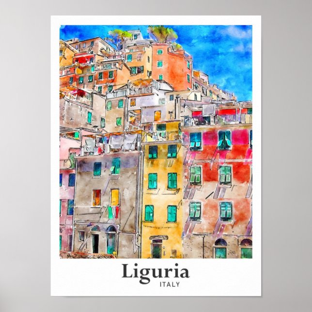 Liguria Italy Travel Watercolor Hand Drawn Poster (Front)