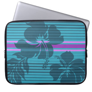 Lihue Hibiscus Stripe Hawaiian Neoprene Wetsuit Laptop Sleeve