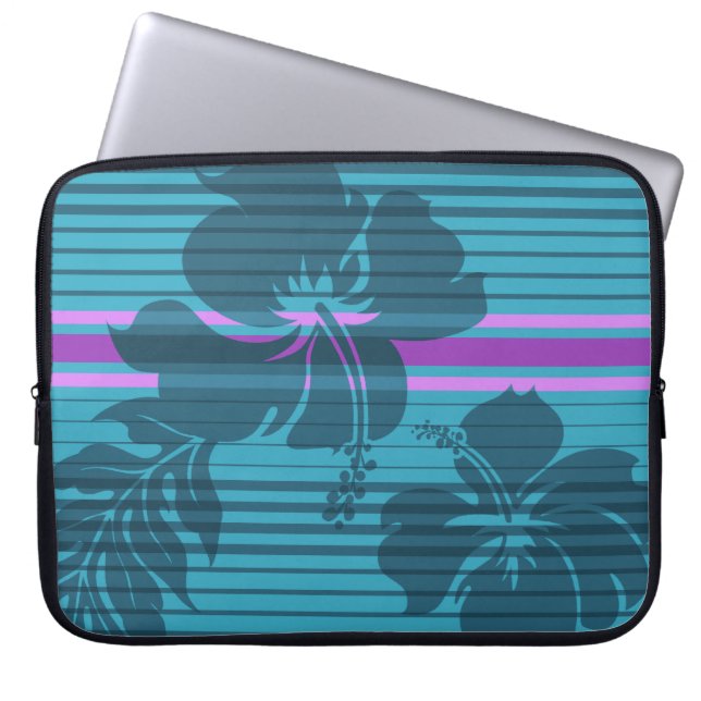 Lihue Hibiscus Stripe Hawaiian Neoprene Wetsuit Laptop Sleeve (Front)