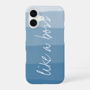 Like a Boss Blue Watercolor Ombre Stripe iPhone 16 Case
