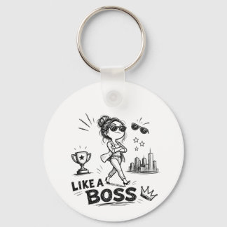 Like A Boss Woman Sketch Design Confident Female Key Ring